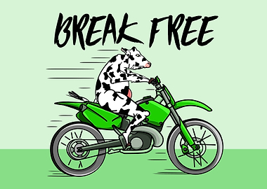 A cartoon cow escaping from a farm on the farmers green ...