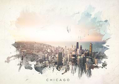 Watercolor abstract of Chicago.