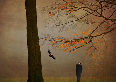 lone man on an Autumn day on Hampstead heath Uk