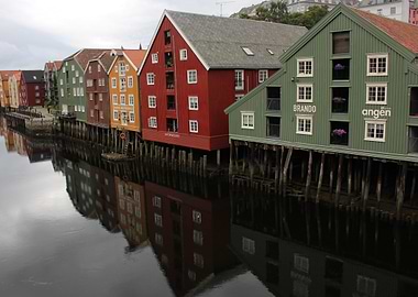 Houses along the river in Norway