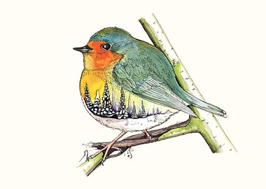 This is a mix between a bird and à landscape. hand draw ...