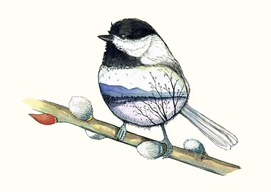 This is a mix between a bird and à landscape. hand draw ...