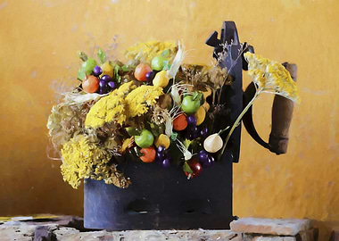 Old iron with flowers and fruits