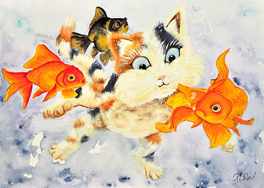 Swimming with some gold fish.