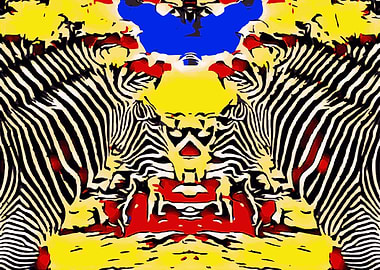 drawing and painting zebras with red yellow and blue ba ...