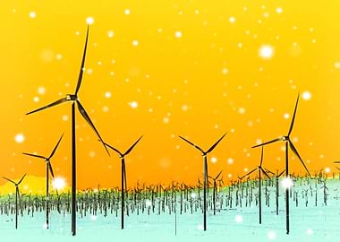 wind turbine at the desert with snow in winter