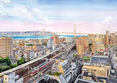 'Tarumi Kobe' watercolor on paper