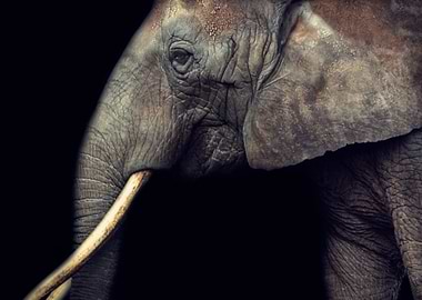 portrait of an elefant with black background