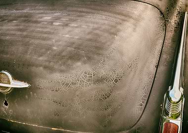 Closeup of retro car with crackes in paint.