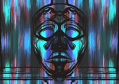 face mask with blue pink and purple background