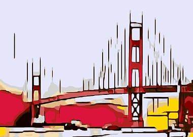 drawing Golden Gate bridge, San Francisco, USA with whi ...