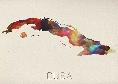 Watercolor Map of Cuba.