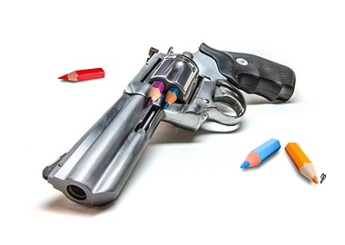 pistol with crayons instead of bullets