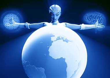 Cyborg woman with the worl