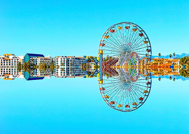 ferris wheel in the city with blue sky