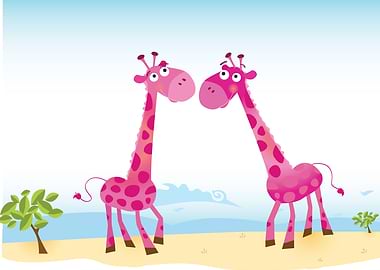 2 vintage giraffe. Africa theme : Giraffe cute family. ...