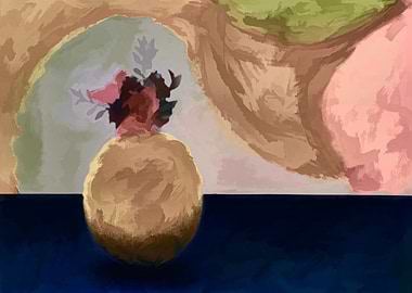 Still life of ostrich egg with flowers