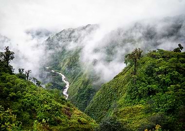 A river valley in the rainforest near the Poas Volcano ...