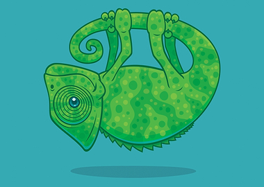 Vector cartoon illustration of a magical chameleon hang ...