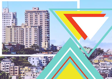 buildings in the city with colorful triangle shape and ...