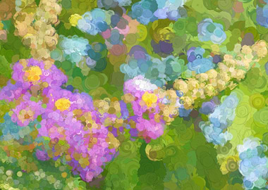 Abstract floral digital art done in shades of purple bl ...
