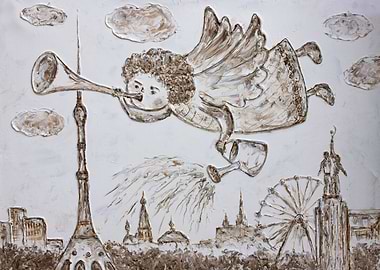 angel of the summer - original monochrome painting on c ...