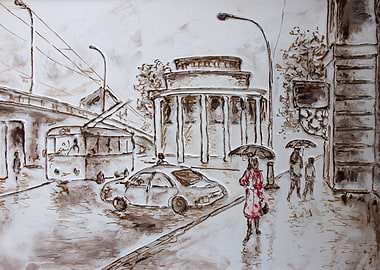 a woman waiting infront station in red dress - original ...