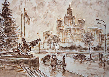 original monochrome painting on canvas - scene in mosco ...