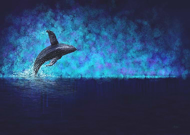 Calming abstract piece of a breaching humpback whale.
