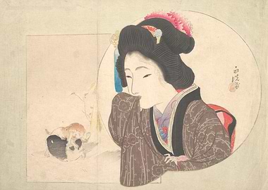 Vintage asian lifestyle woodcut