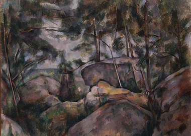 Paul Cezanne - Rocks in the Forest, 1890s, oil on canv ...
