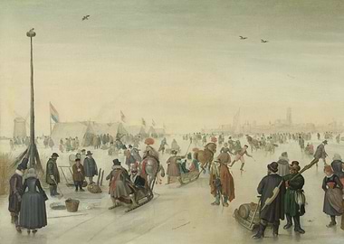 Hendrick Avercamp - Enjoying the Ice near a Town, c. 16 ...