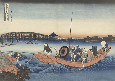Hokusai - Viewing the Sunset over Ryōgoku Bridge from t ...