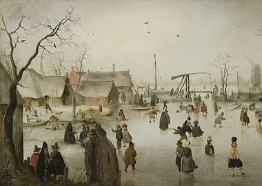 Hendrick Avercamp - Ice-skating in a Village,c. 1610, o ...