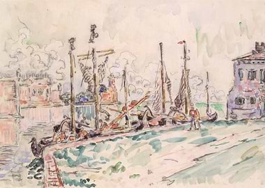 Paul Signac - Venice, 1908 (?), black crayon and waterc ...