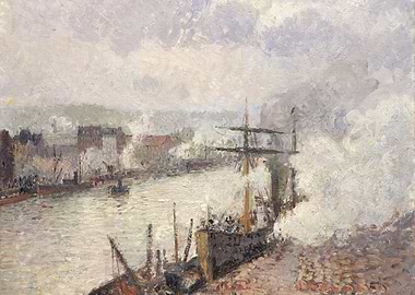 Camille Pissarro - Steamboats in the Port of Rouen, 189 ...