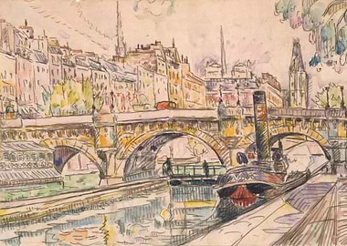 Paul Signac - Tugboat at the Pont Neuf, Paris, 1923, wa ...