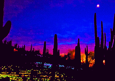 Arizona lightshow. Botanical garden in Phoenix at sunse ...