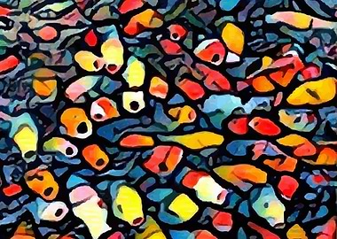 Coys swimming in pond. Brooklyn, New York, Botanical Ga ...