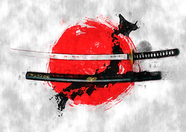 Katana with Japan flag sketch by J.P. Voodoo