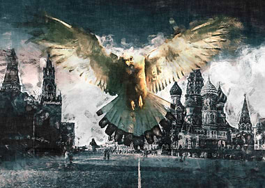 Pigeon against the backdrop of the Kremlin sketch by J. ...
