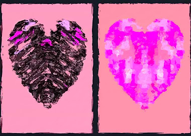 pink heart and black heart shape with pink backgro