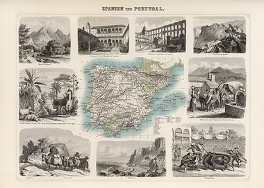 Spain & Portugal vintage map - 1863