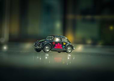 Miniature VW Beetle - Flower Power Time.