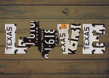 Texas Love License Plate Word Art Phrase