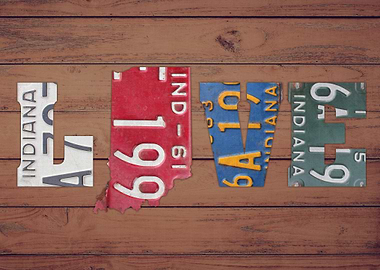Indiana State Love License Plate Art Phrase