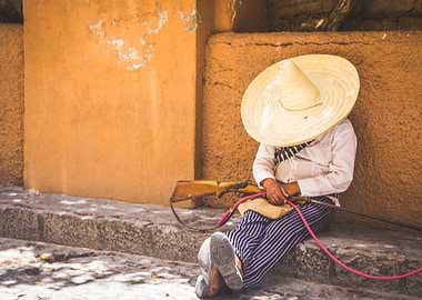 Man with revolutionary mexican outfit, sleeping