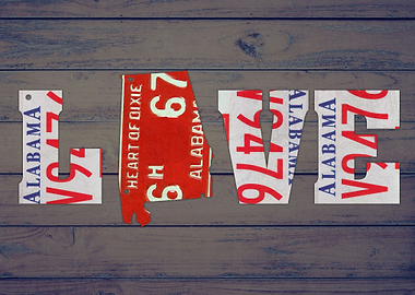 Alabama State Love License Plate Art Phrase