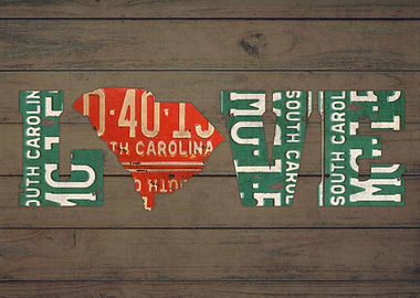 South Carolina State Love License Plate Art Phrase