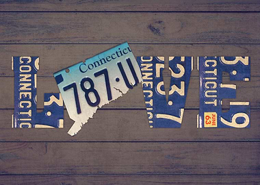 Connecticut State Love License Plate Art Phrase